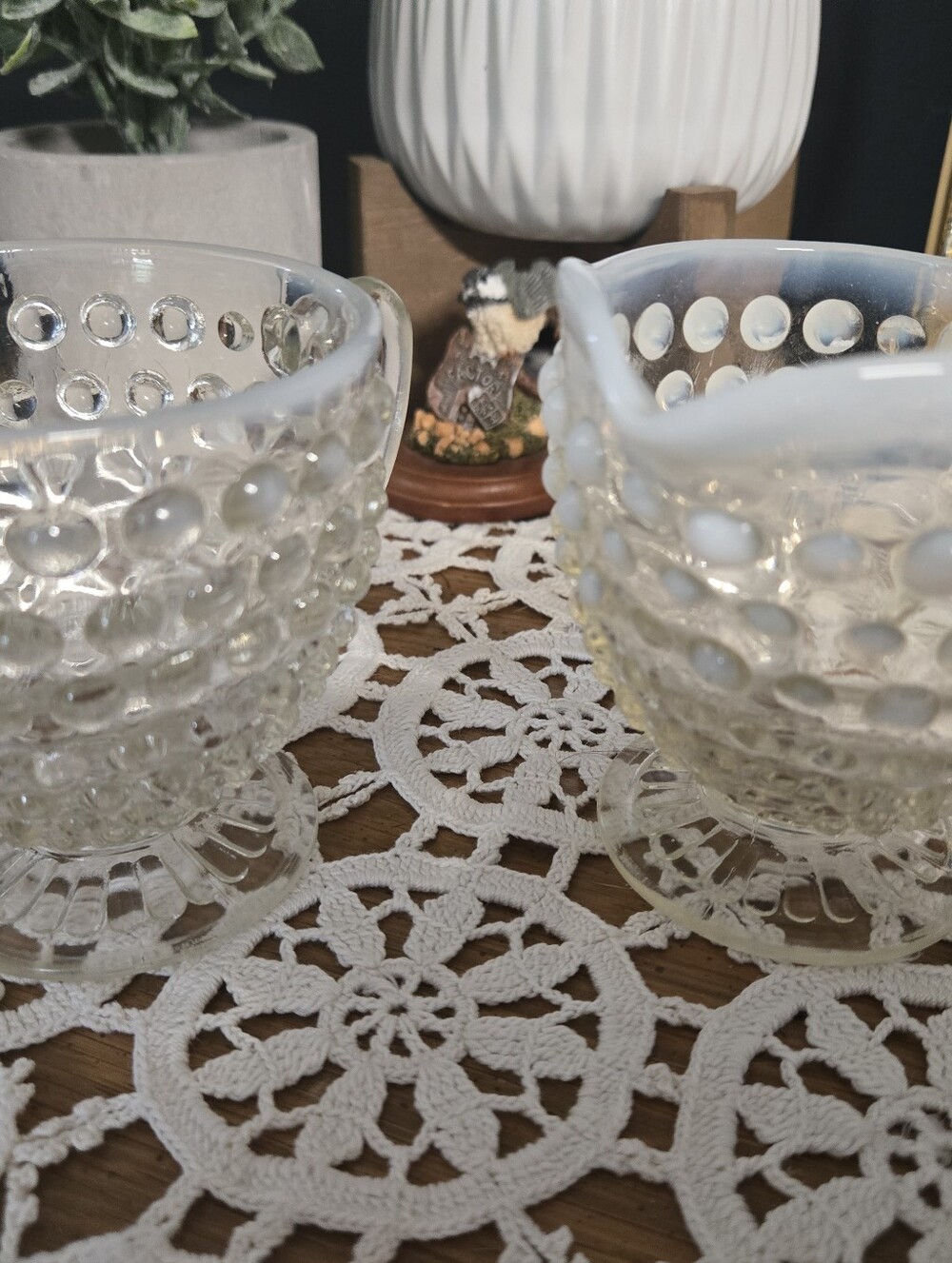 Anchor Hocking Moonstone Opalescent Cream & Sugar Set – 1940s